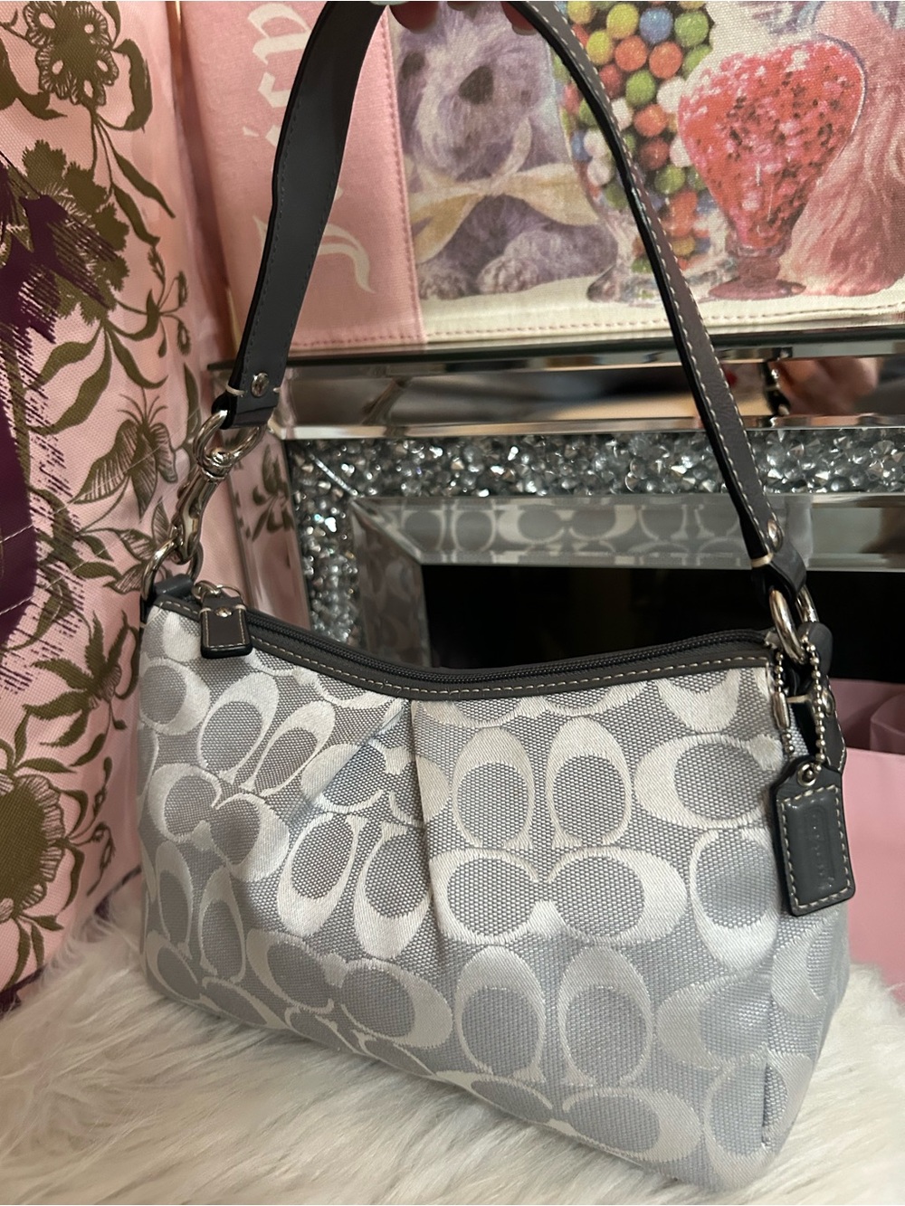 Y2K Vintage Coach Gray Signature Baguette Demi Shoulder Bag